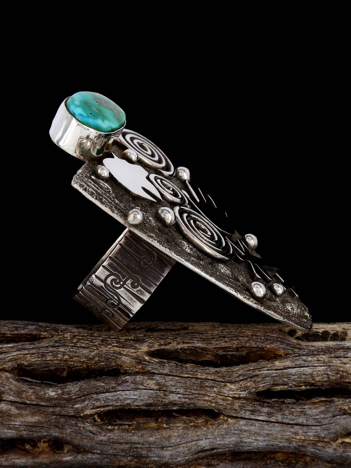Navajo Sonoran Gold Turquoise Petroglyph Ring, Size 9 1/2 - PuebloDirect.com