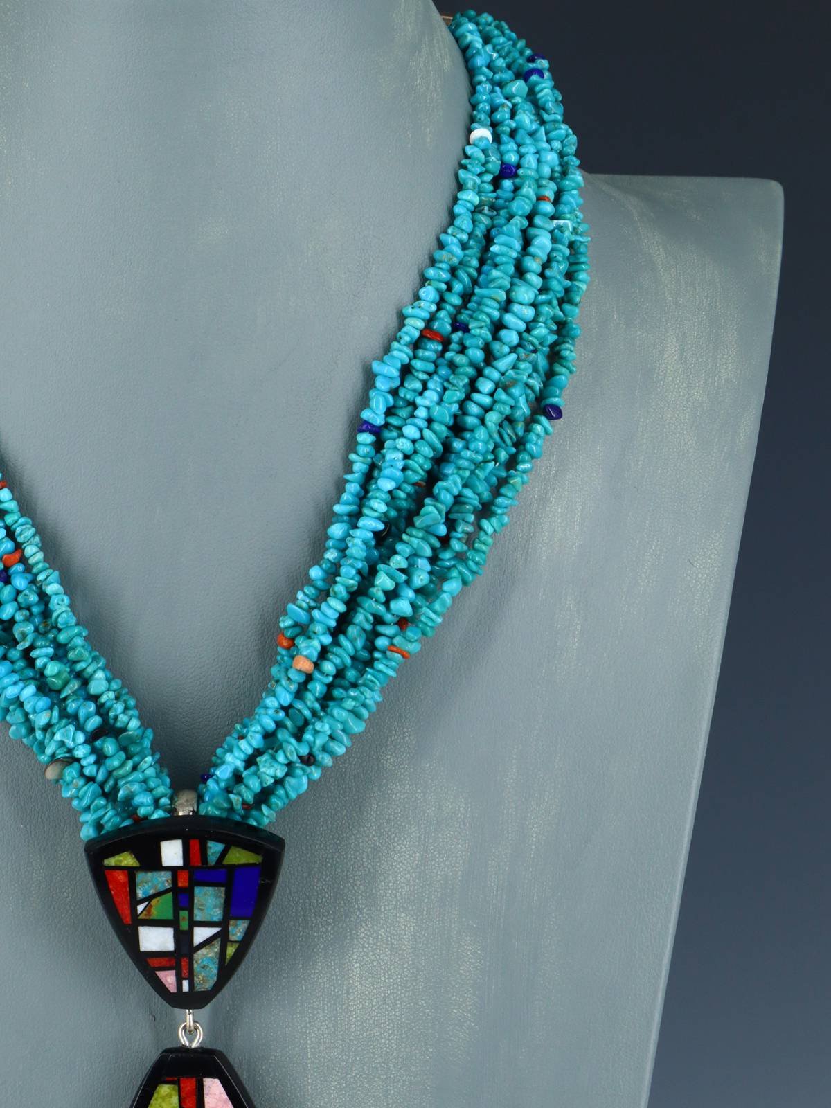 Native American Santo Domingo Mosaic Inlay Turquoise Necklace - PuebloDirect.com