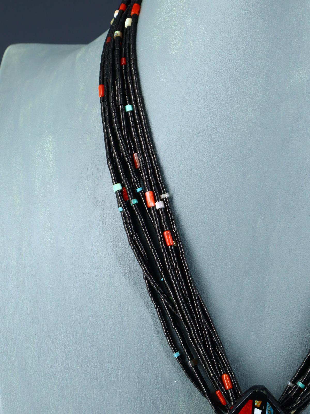 Native American Santo Domingo Mosaic Inlay Black Jet Necklace