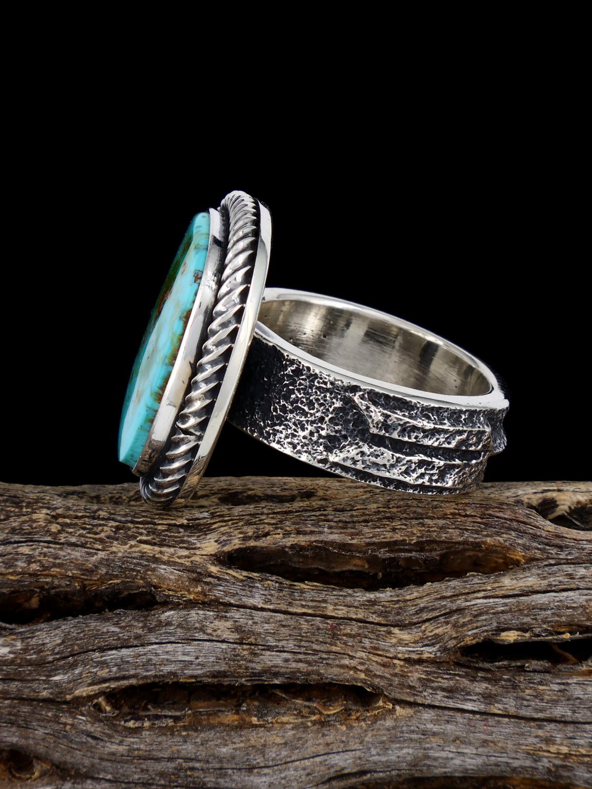 Navajo Tufa Cast Sterling Silver Royston Turquoise Ring Size 8 - PuebloDirect.com