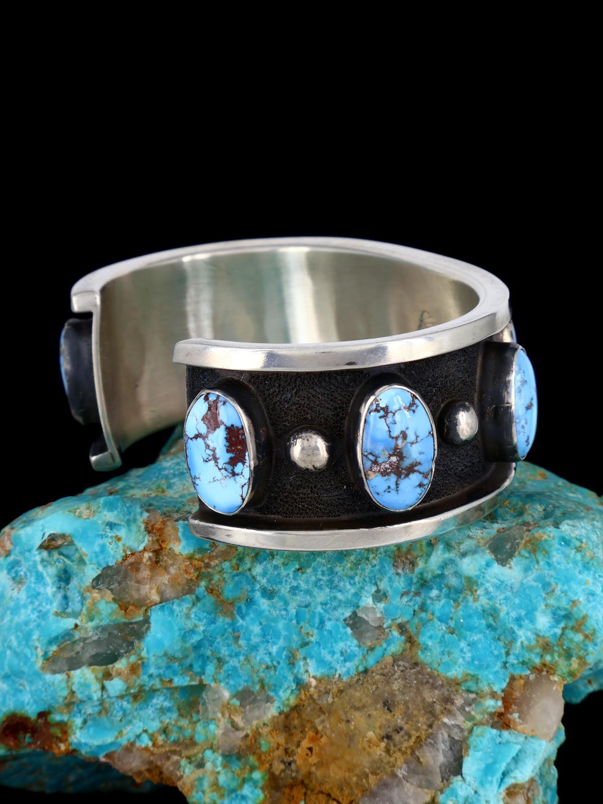 Native American Heavy Golden Hill Turquoise Cuff Bracelet