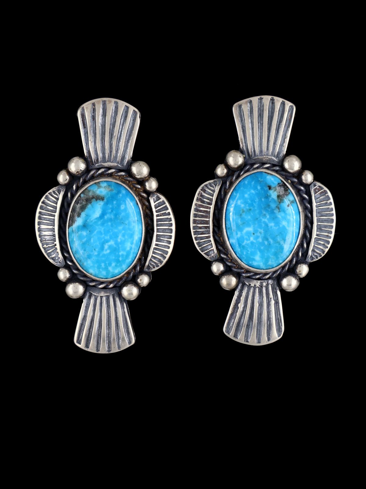 Navajo Kingman Turquoise Post Earrings - PuebloDirect.com