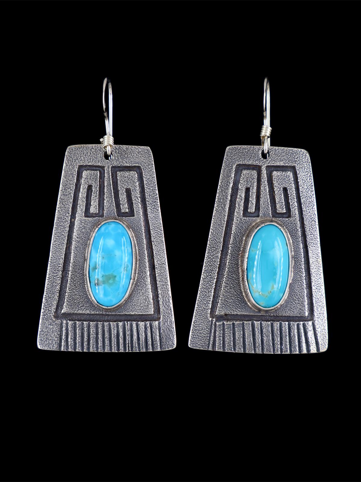 Navajo Turquoise Sterling Silver Overlay Dangle Earrings - PuebloDirect.com
