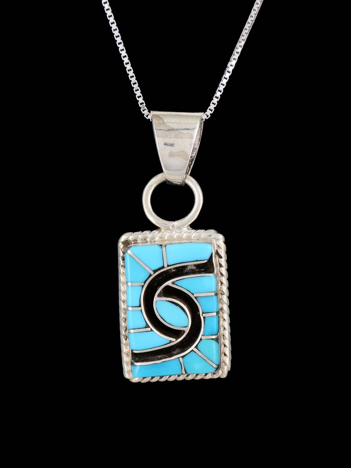 Turquoise Sterling Silver Zuni Inlay Pendant - PuebloDirect.com