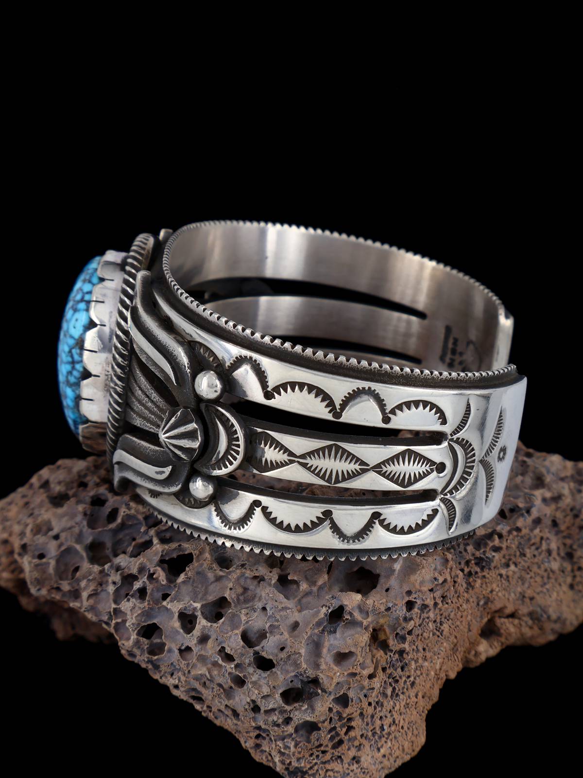 Native American Jewelry Kingman Turquoise Sterling Silver Cuff Bracelet - PuebloDirect.com