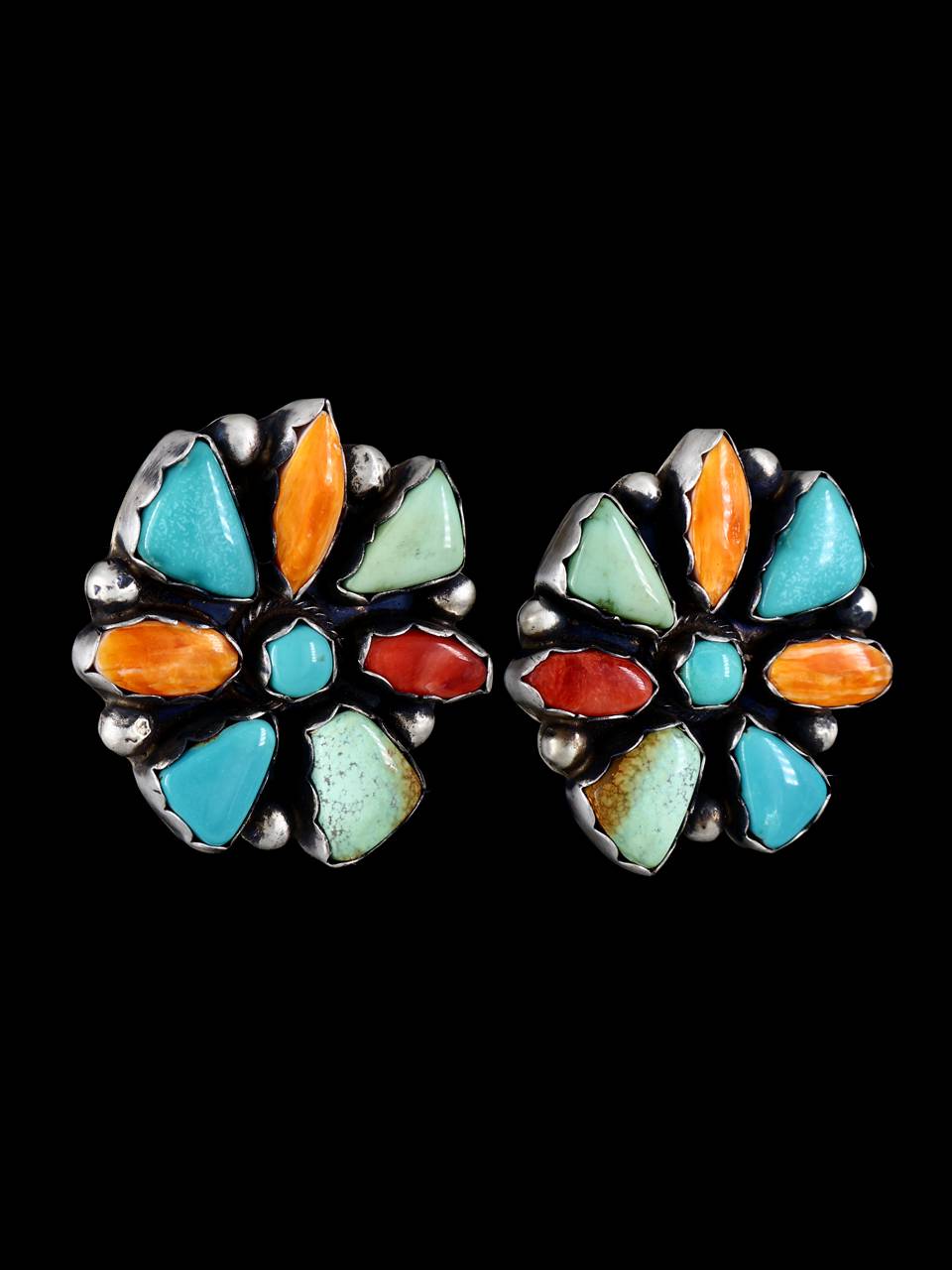 Navajo Spiny Oyster and Turquoise Post Earrings - PuebloDirect.com