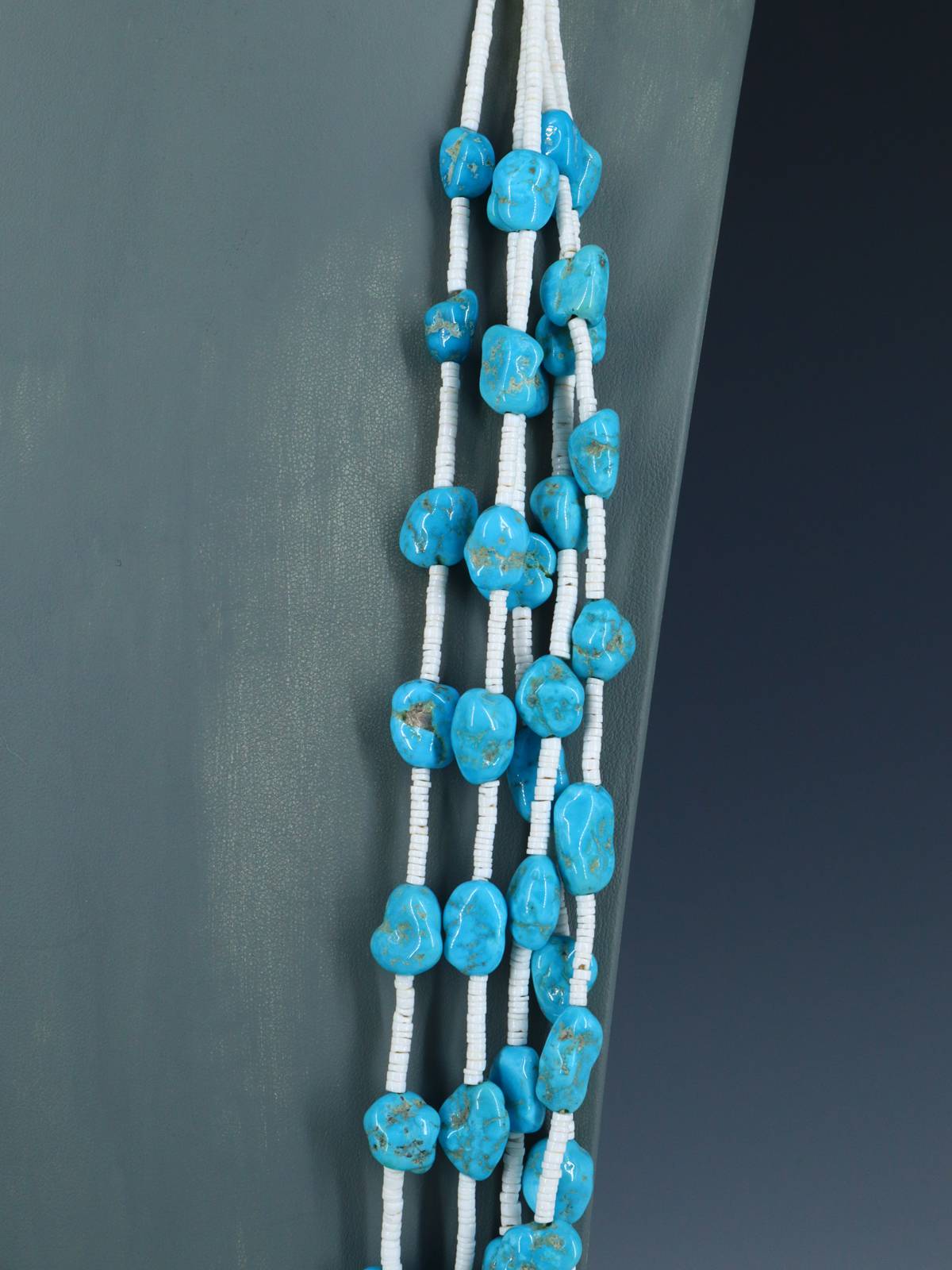 Five Strand Santo Domingo White Shell and Turquoise Necklace - PuebloDirect.com