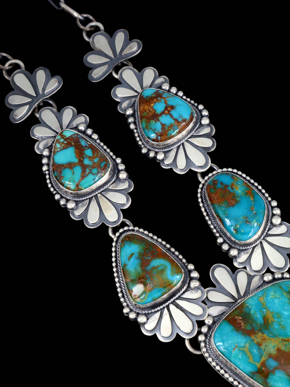 Native American Sterling Silver Natural Turquoise Lariat Necklace - PuebloDirect.com