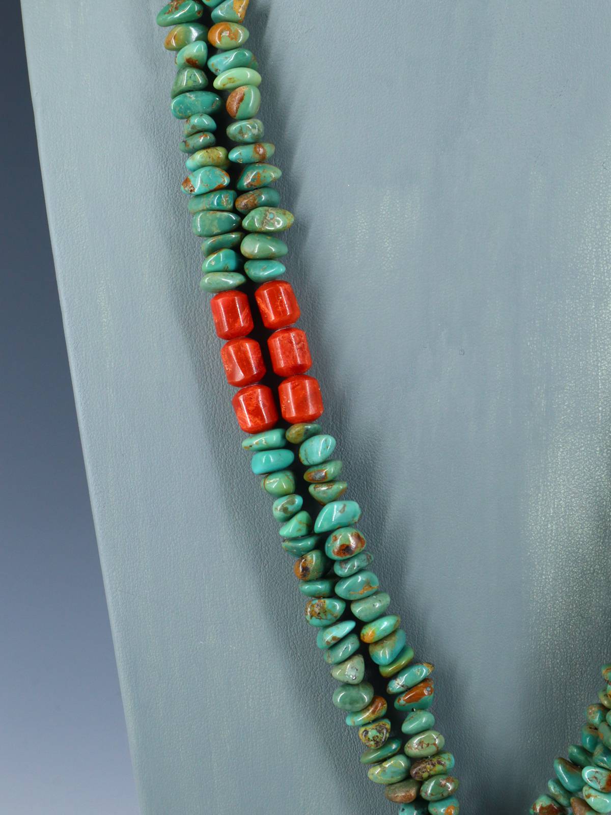 Santo Domingo Turquoise and Apple Coral Jocla Necklace - PuebloDirect.com