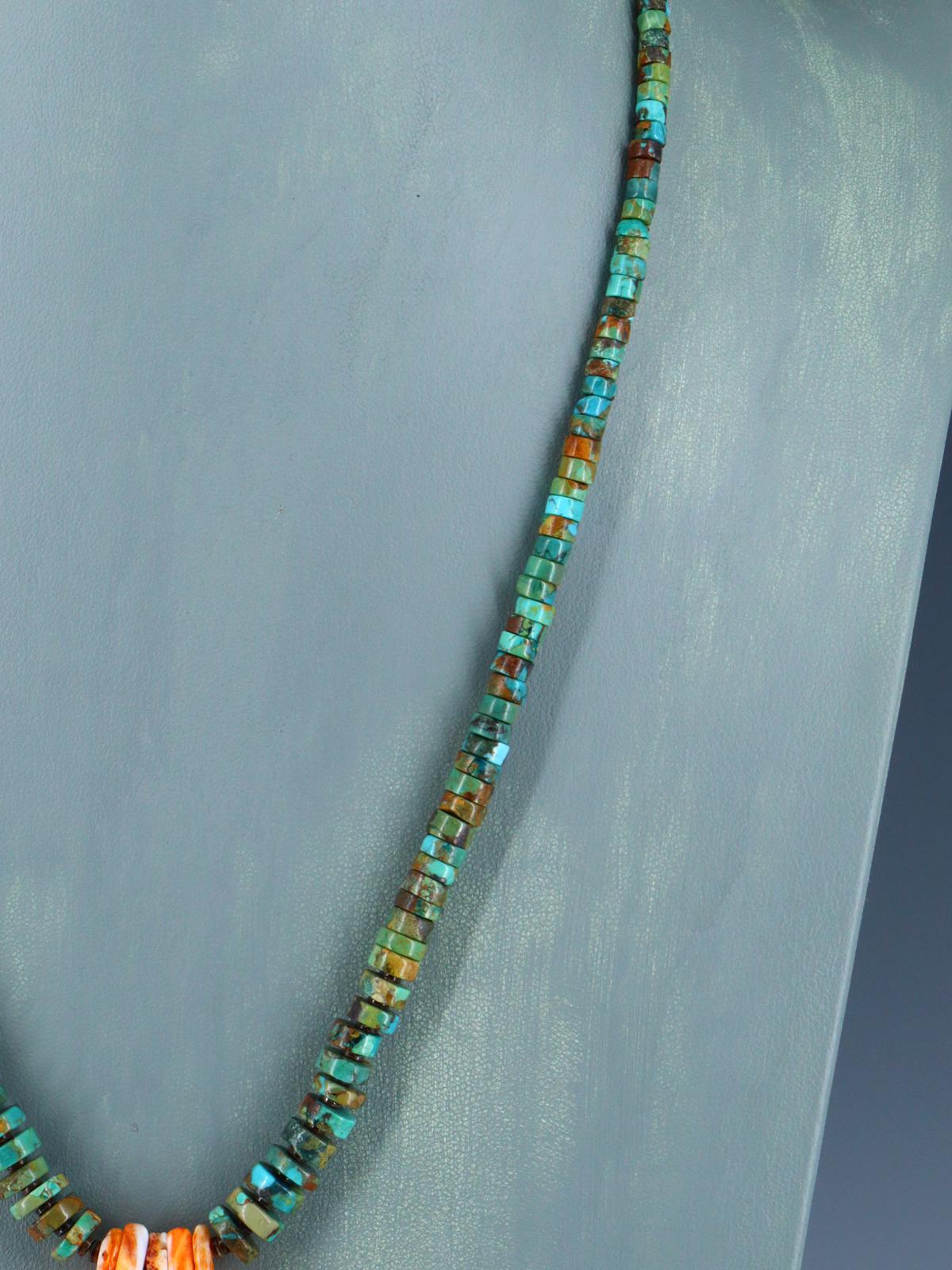 Native American Graduated Turquoise and Spiny Oyster Necklace - PuebloDirect.com