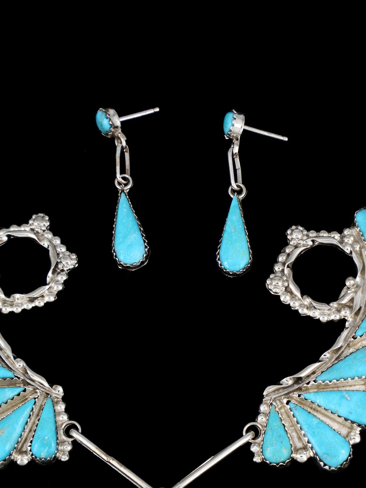 Turquoise Sterling Silver Zuni Inlay Necklace and Earrings Set