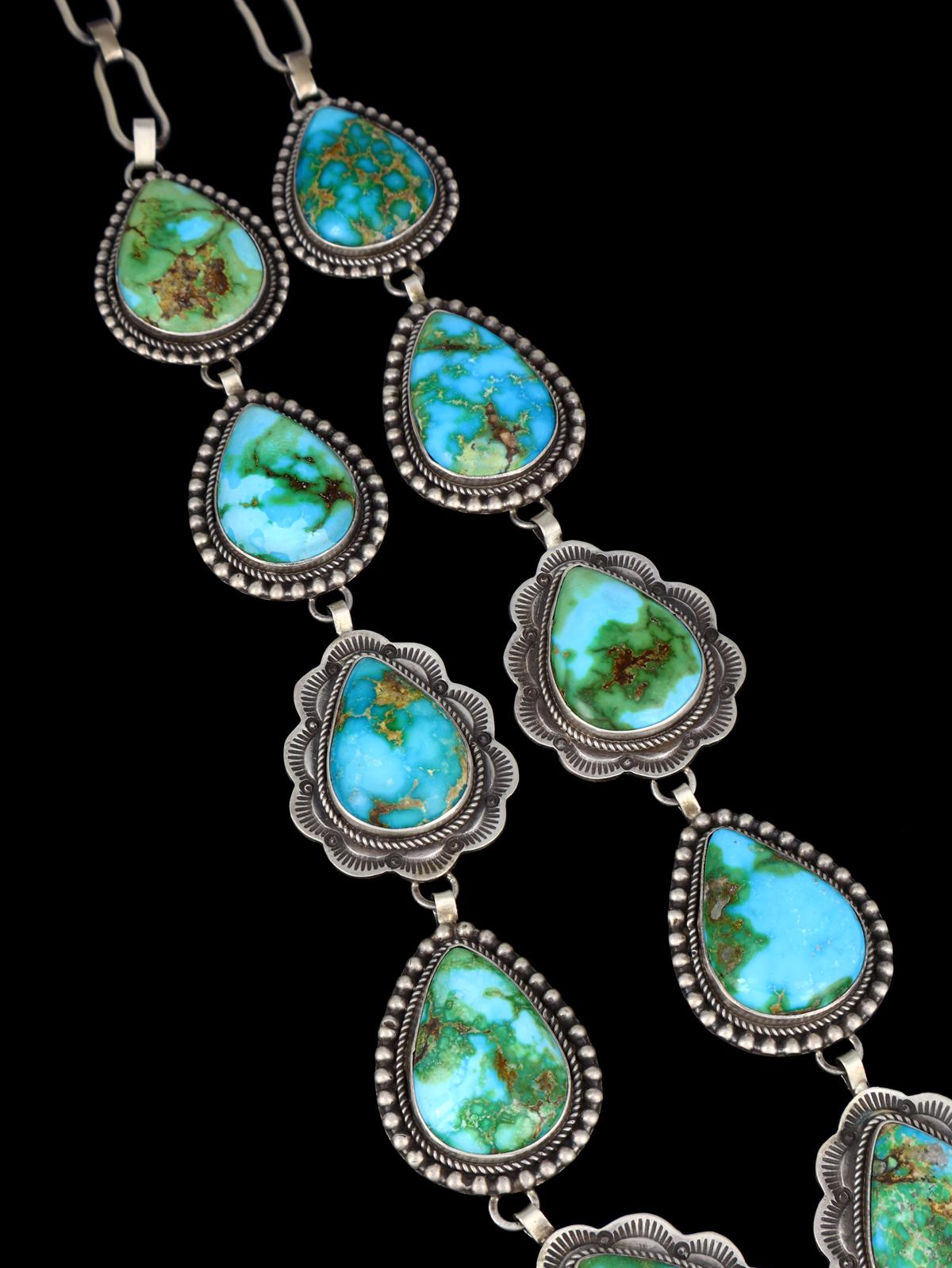 Navajo Sterling Silver Sonoran Gold Turquoise Lariat Necklace