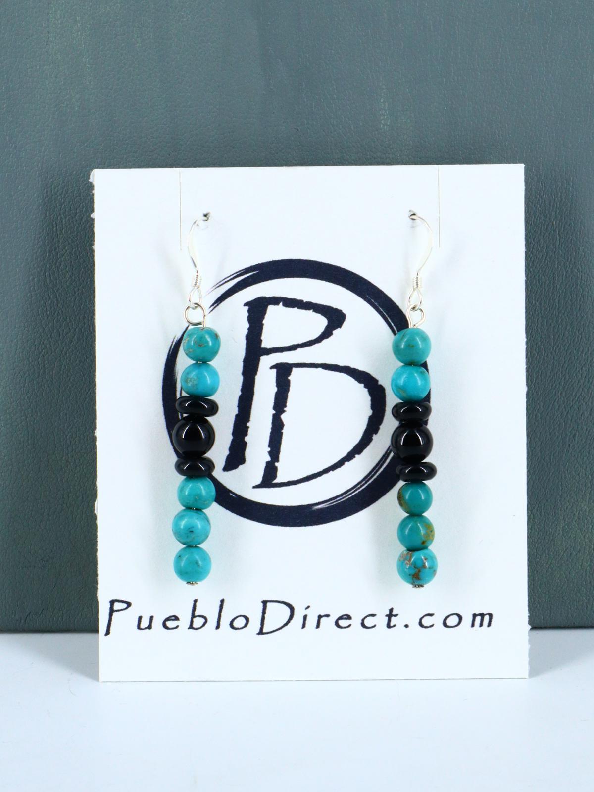 18" Native American Turquoise and Onyx Beaded Choker Necklace Set