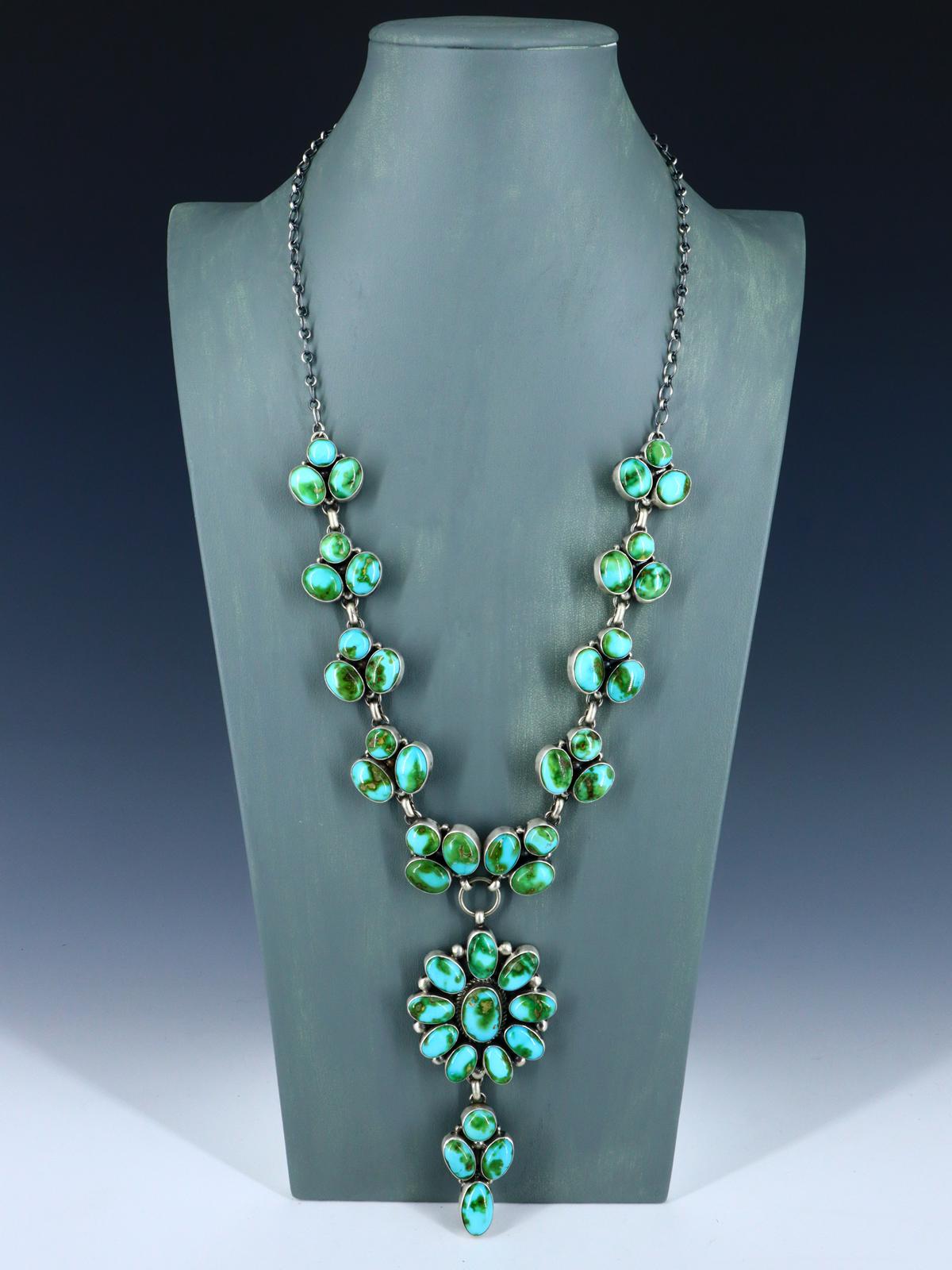 Navajo Sonoran Gold Turquoise Sterling Silver Lariat Necklace Set