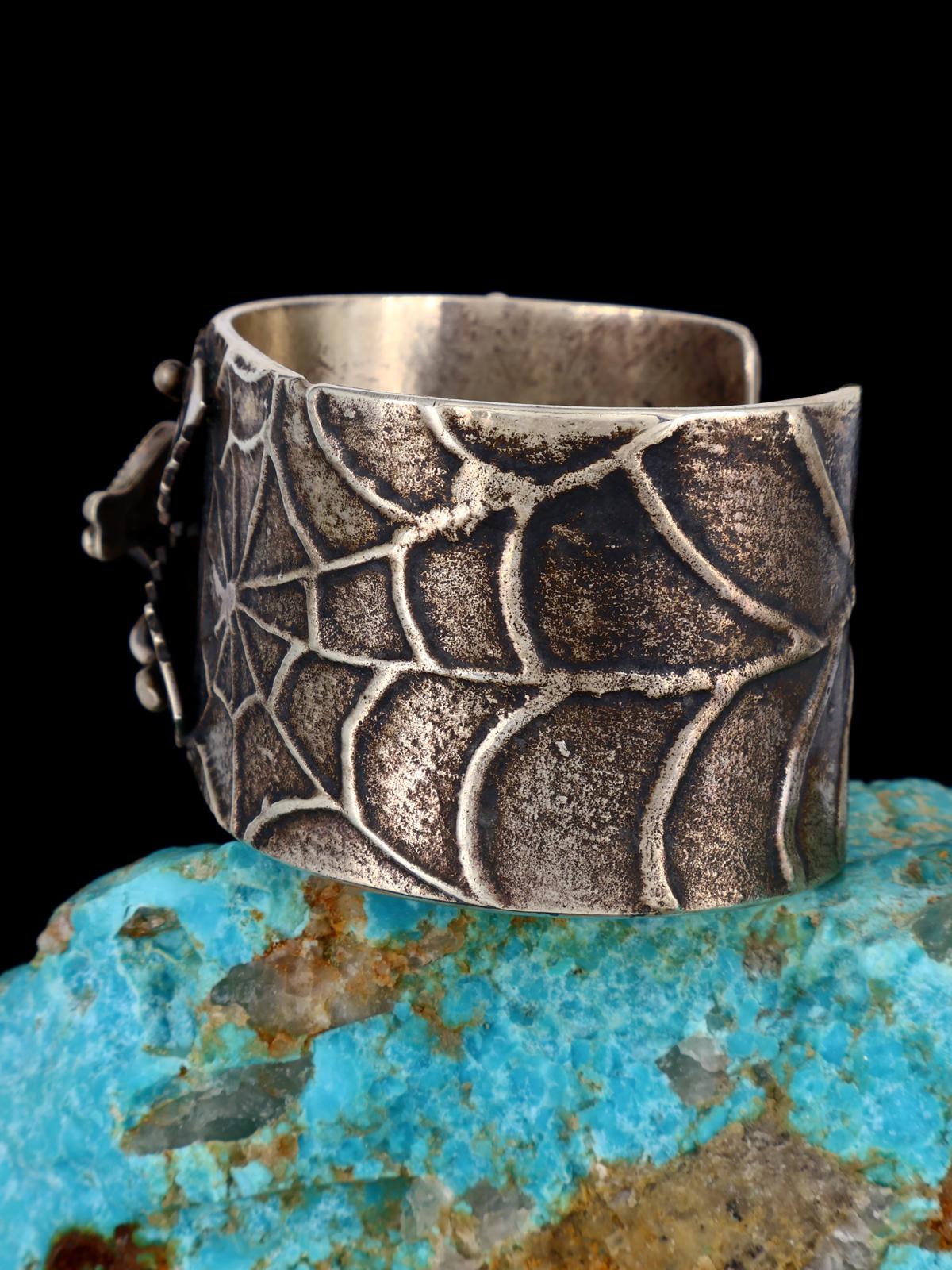 Vintage Old Navajo Sterling Silver Turquoise Cuff Bracelet - PuebloDirect.com