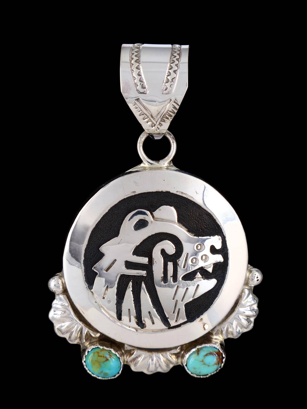 Navajo Turquoise Multi Dimensional Coyote Pendant - PuebloDirect.com