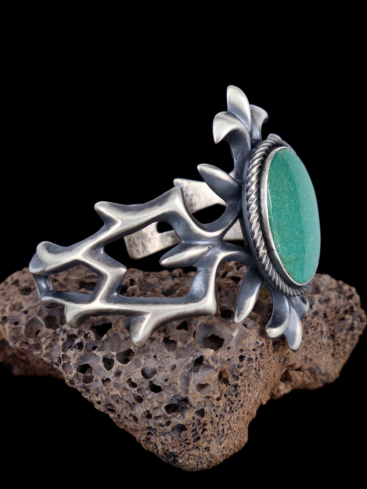 Estate Navajo Tufa Cast Sterling Silver Turquoise Cuff Bracelet