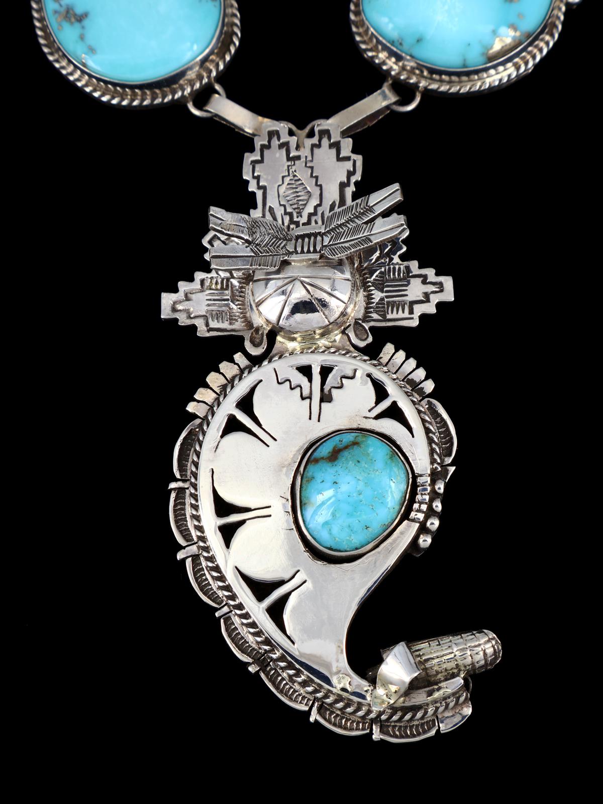 Native American Sterling Silver Campitos Turquoise Kachina Necklace - PuebloDirect.com