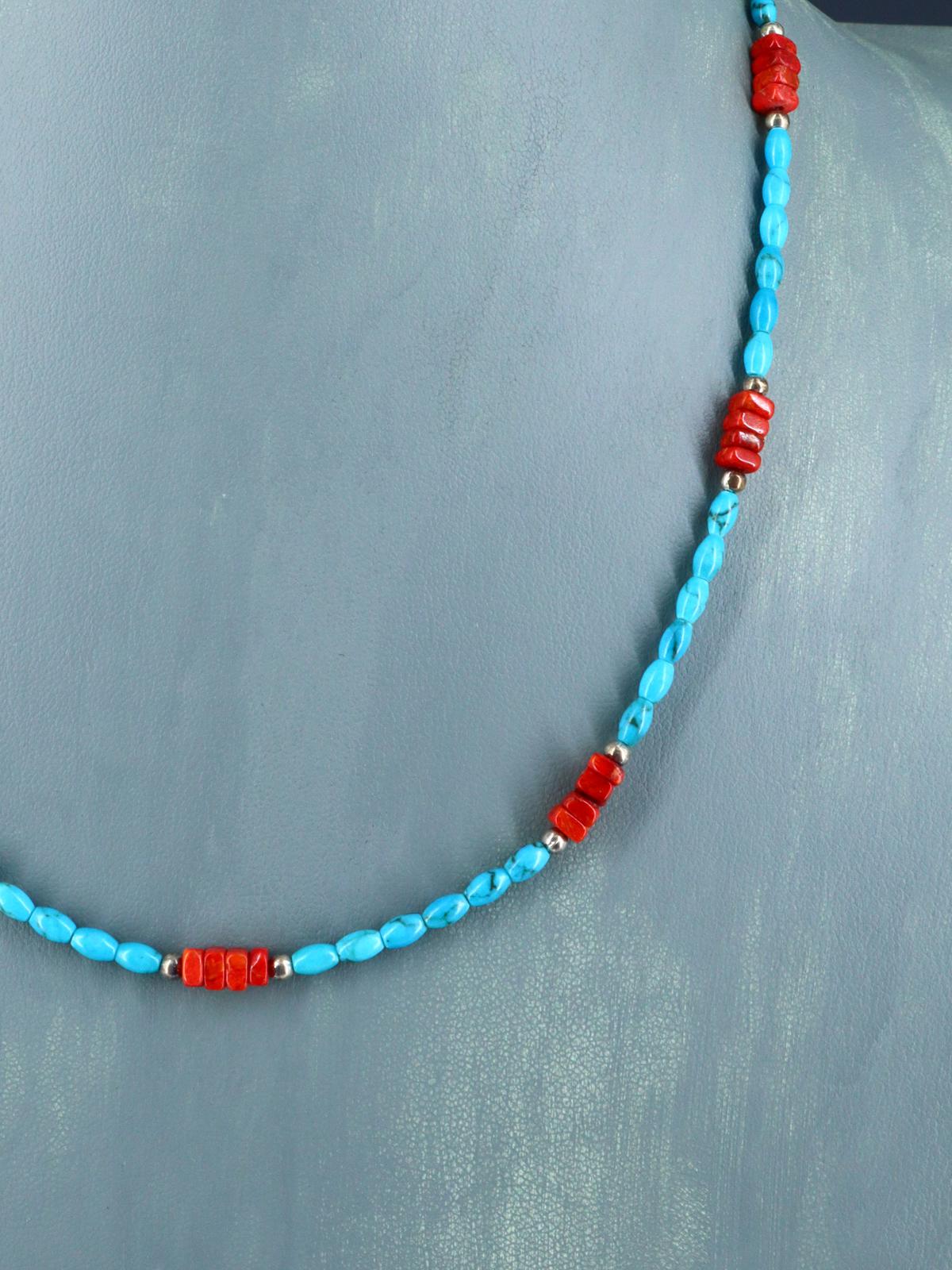 Santo Domingo Single Strand Apple Coral and Turquoise Necklace