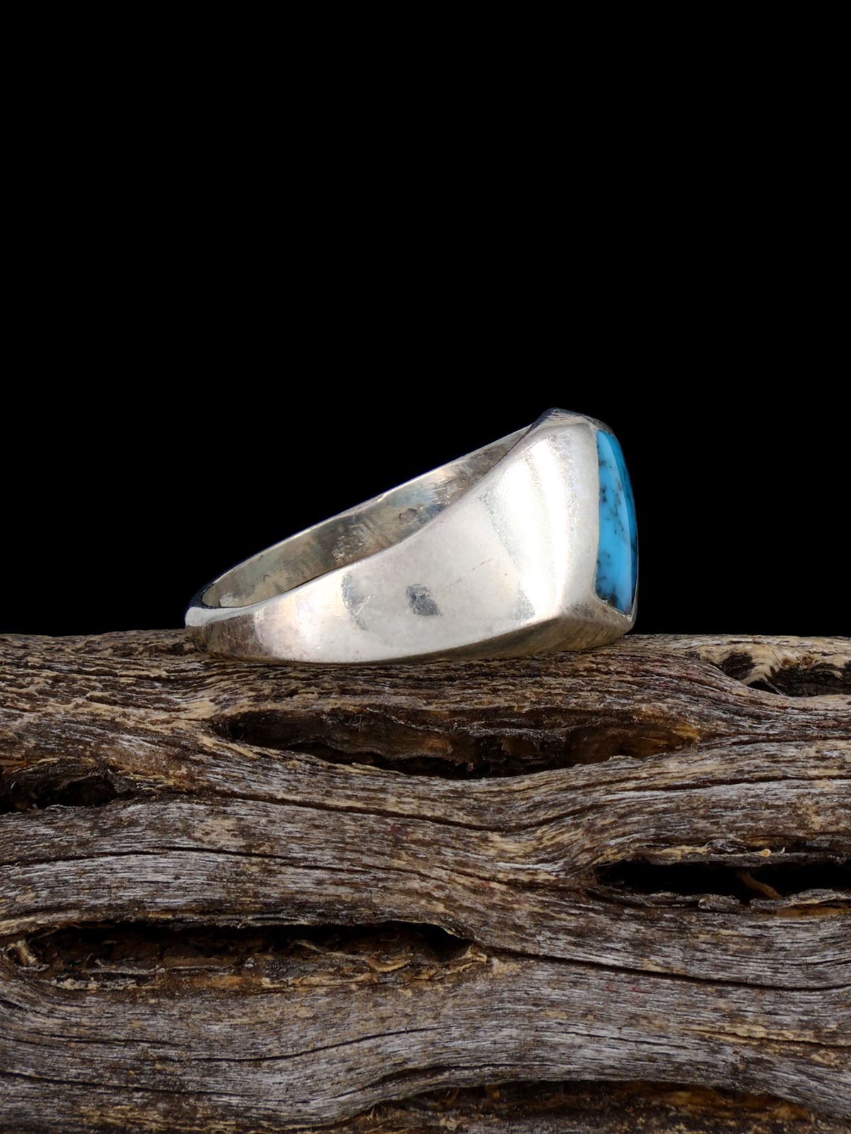 Old Sterling Silver Turquoise Inlay Ring, Size 7 3/4 - PuebloDirect.com