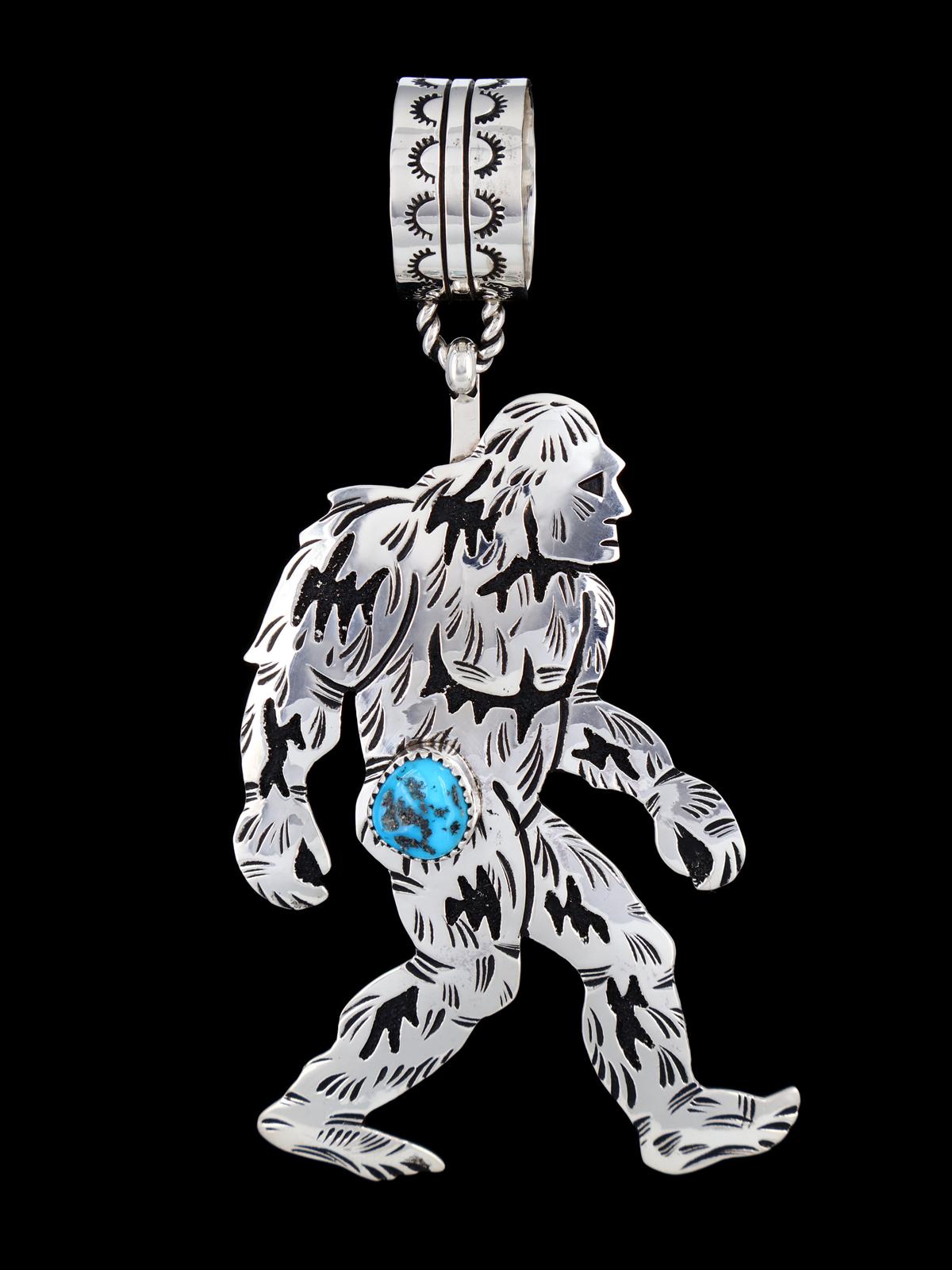 Native American Sterling Silver Overlay Bigfoot Pendant