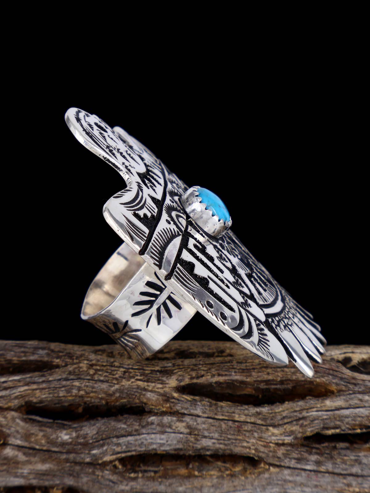 Adjustable Sterling Silver Overlay Turquoise Eagle Ring - PuebloDirect.com