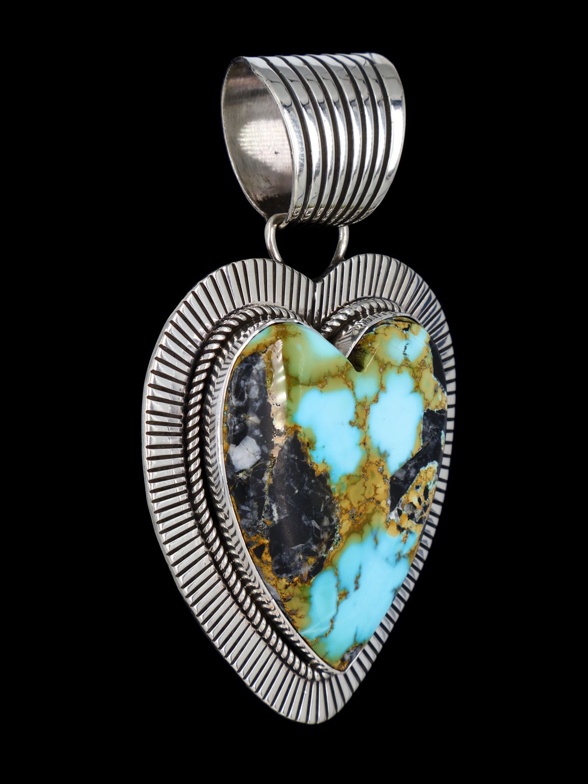 Native American Cold Chisel Blue Moon Turquoise Heart Pendant - PuebloDirect.com