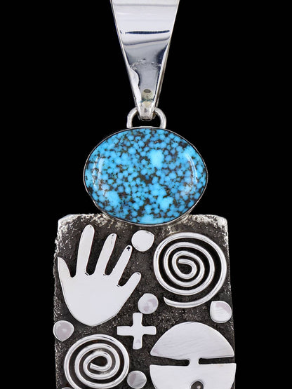 Navajo Sterling Silver and Kingman Turquoise Petroglyph Pendant - PuebloDirect.com
