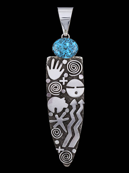 Navajo Sterling Silver and Kingman Turquoise Petroglyph Pendant - PuebloDirect.com