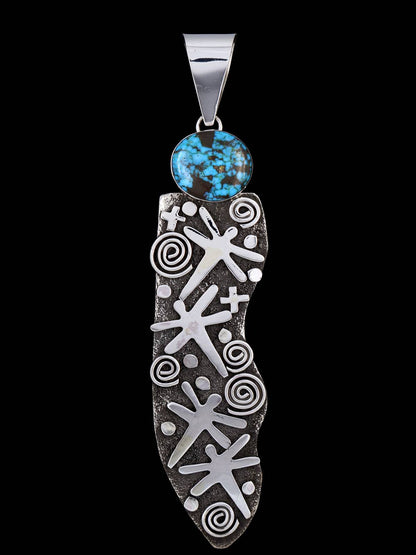 Navajo Sterling Silver and Kingman Turquoise Petroglyph Pendant - PuebloDirect.com