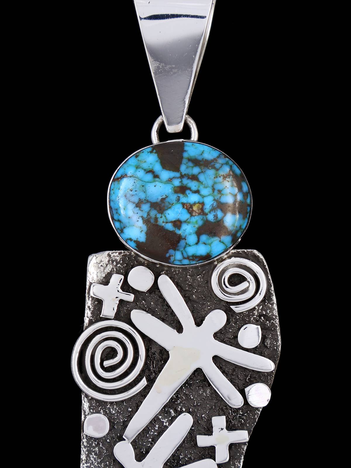 Navajo Sterling Silver and Kingman Turquoise Petroglyph Pendant - PuebloDirect.com