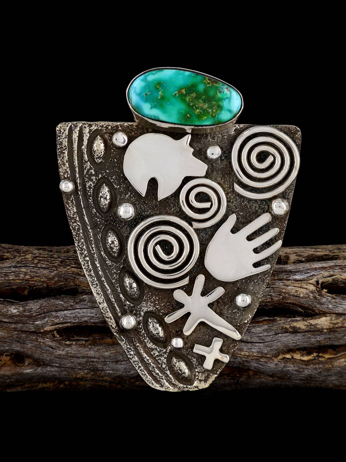Navajo Sonoran Gold Turquoise Petroglyph Ring, Size 9 1/2 - PuebloDirect.com