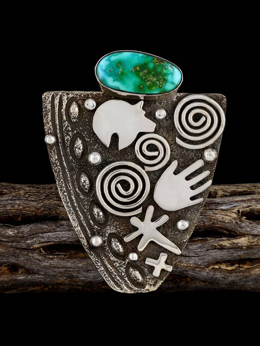 Navajo Sonoran Gold Turquoise Petroglyph Ring, Size 9 1/2 - PuebloDirect.com