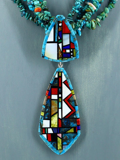 Native American Santo Domingo Mosaic Inlay Turquoise Necklace
