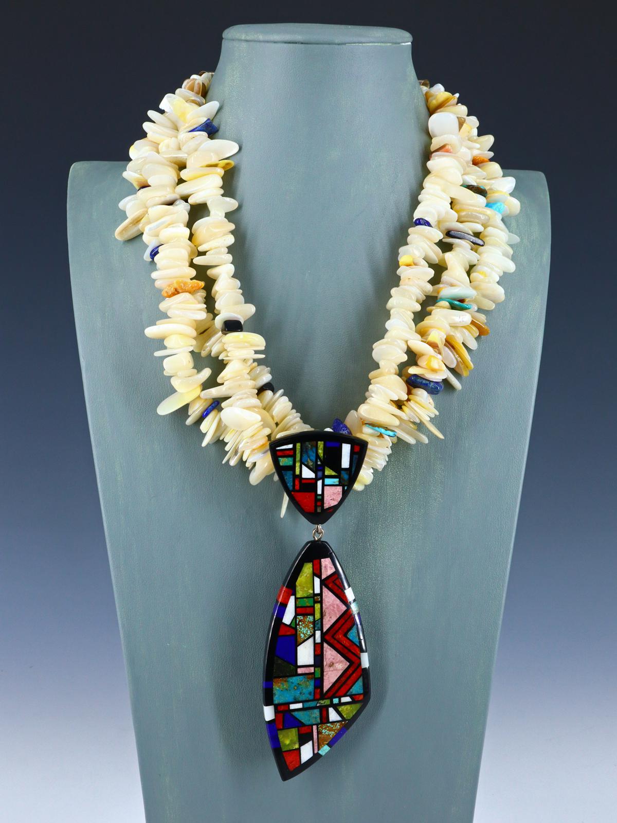 Native American Santo Domingo Mosaic Inlay Mother of Pearl Shell Necklace