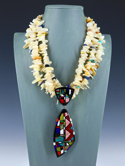 Native American Santo Domingo Mosaic Inlay Mother of Pearl Shell Necklace