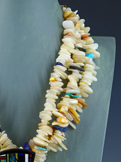 Native American Santo Domingo Mosaic Inlay Mother of Pearl Shell Necklace