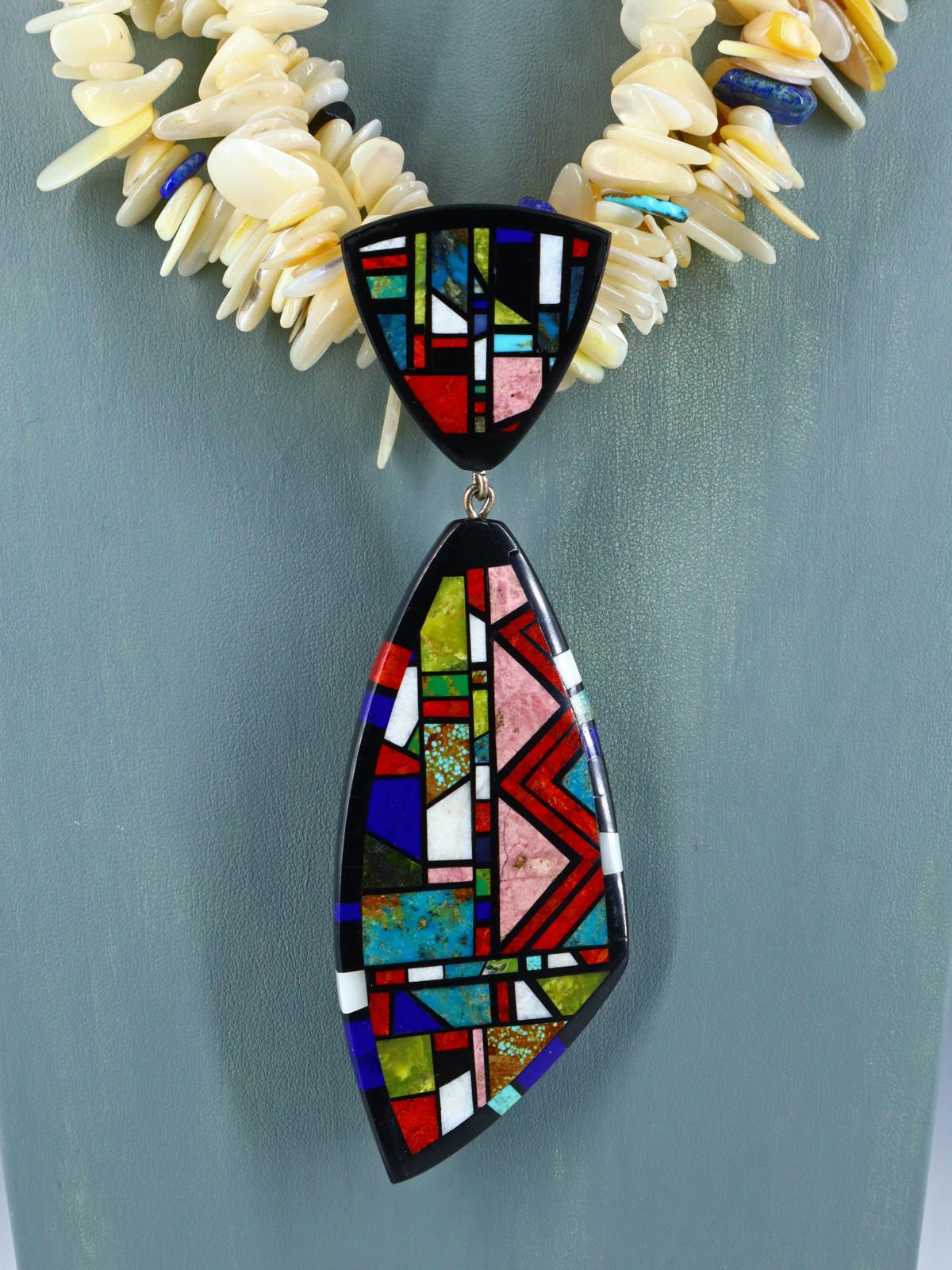 Native American Santo Domingo Mosaic Inlay Mother of Pearl Shell Necklace