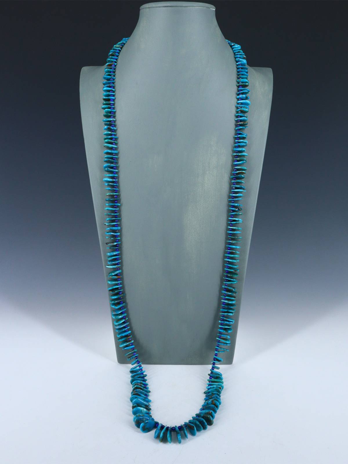 41" Single Strand Turquoise and Lapis Tab Necklace - PuebloDirect.com