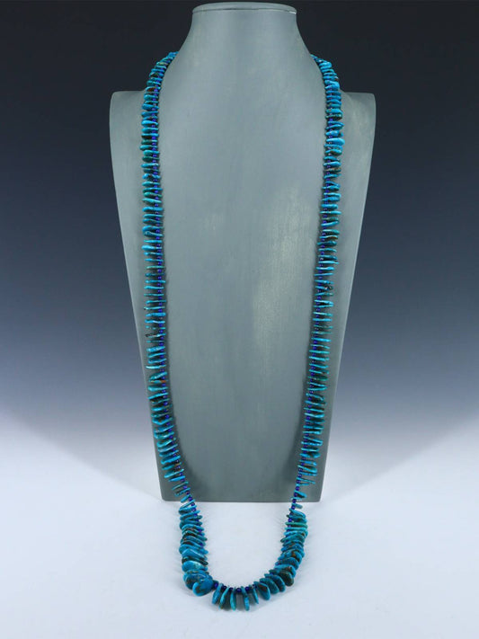 41" Single Strand Turquoise and Lapis Tab Necklace - PuebloDirect.com