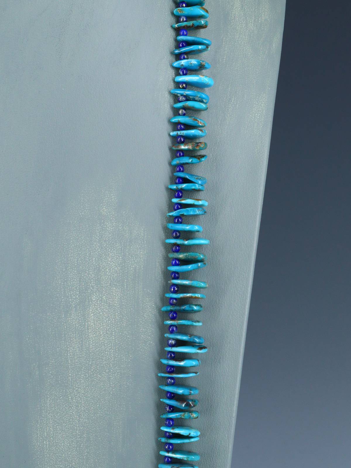 41" Single Strand Turquoise and Lapis Tab Necklace - PuebloDirect.com