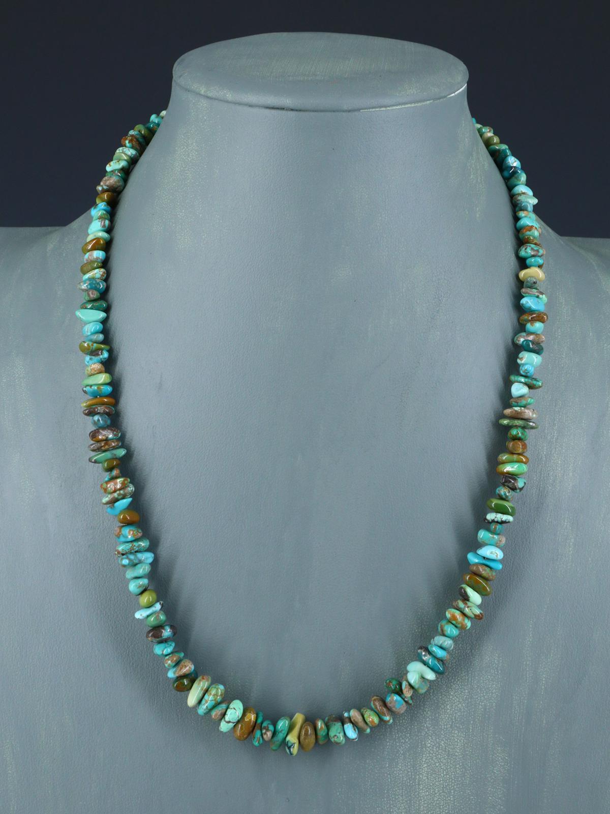 20" Single Strand Natural Carico Lake Turquoise Necklace - PuebloDirect.com