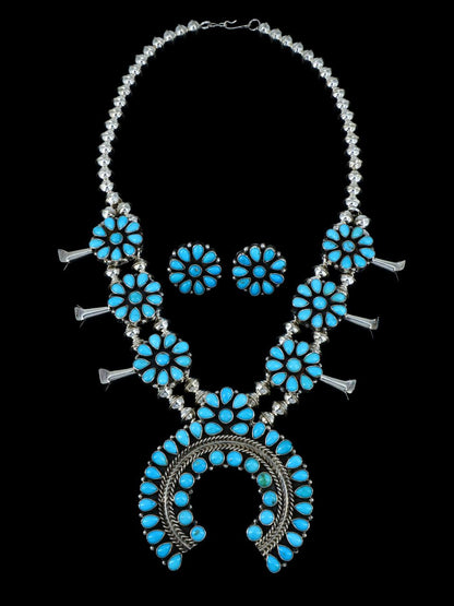 Native American Sleeping Beauty Turquoise Squash Blossom Necklace - PuebloDirect.com