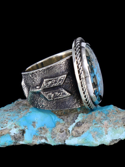Navajo Tufa Cast Sterling Silver P Blue Turquoise Ring Size 8.5