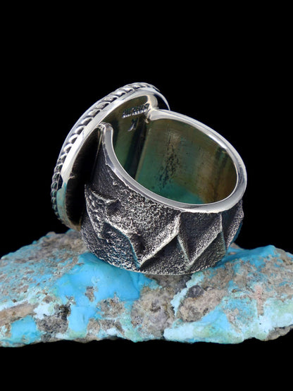 Navajo Tufa Cast Sterling Silver P Blue Turquoise Ring Size 8.5