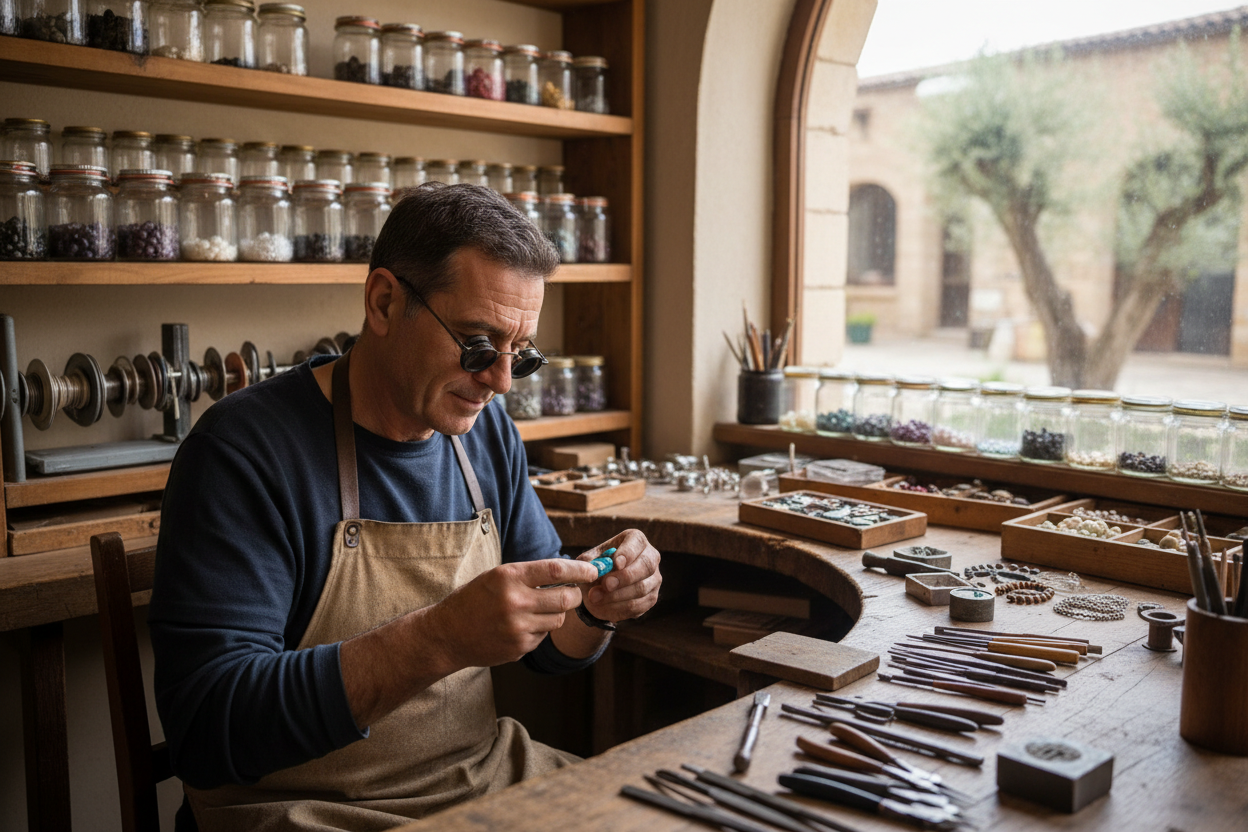 make Handicraft jewellary a man in their workshop