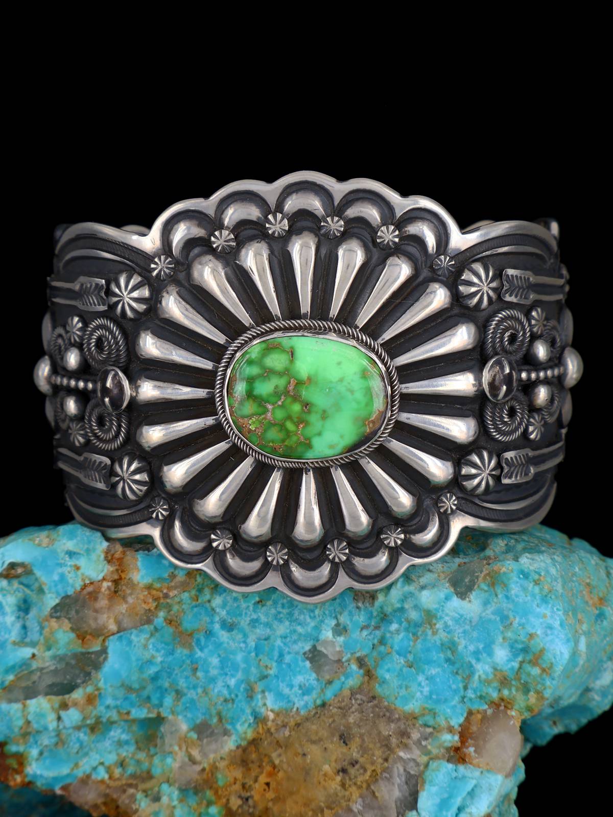 Native American Jewelry Sterling Silver Carico Lake Turquoise Bracelet - PuebloDirect.com