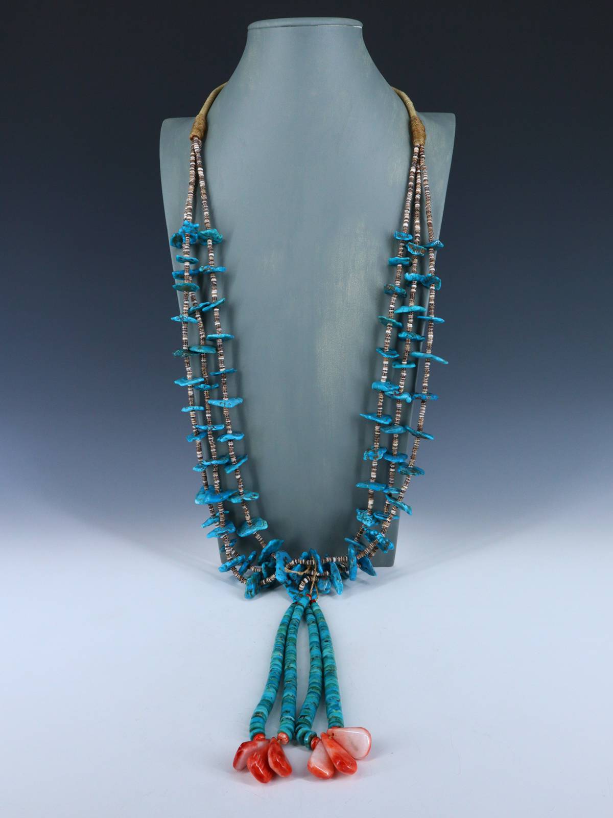Santo Domingo Turquoise and Spiny Oyster Jocla Necklace - PuebloDirect.com
