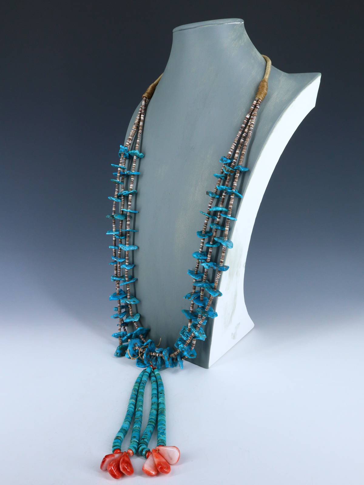 Santo Domingo Turquoise and Spiny Oyster Jocla Necklace - PuebloDirect.com