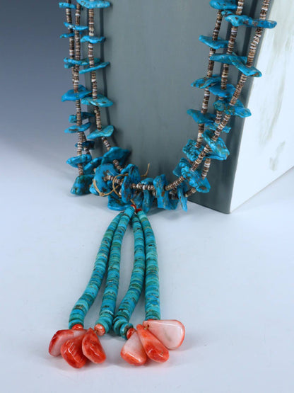 Santo Domingo Turquoise and Spiny Oyster Jocla Necklace - PuebloDirect.com